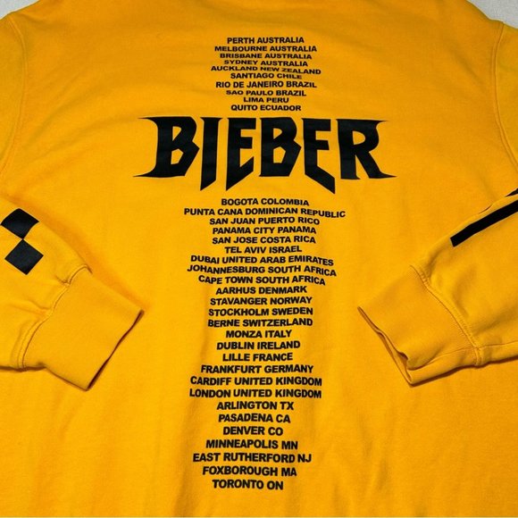 H&M × JUSTIN BIEBER Purpose World Tour 2017 Sweatshirt Yellow Mens Size L - Picture 8 of 10